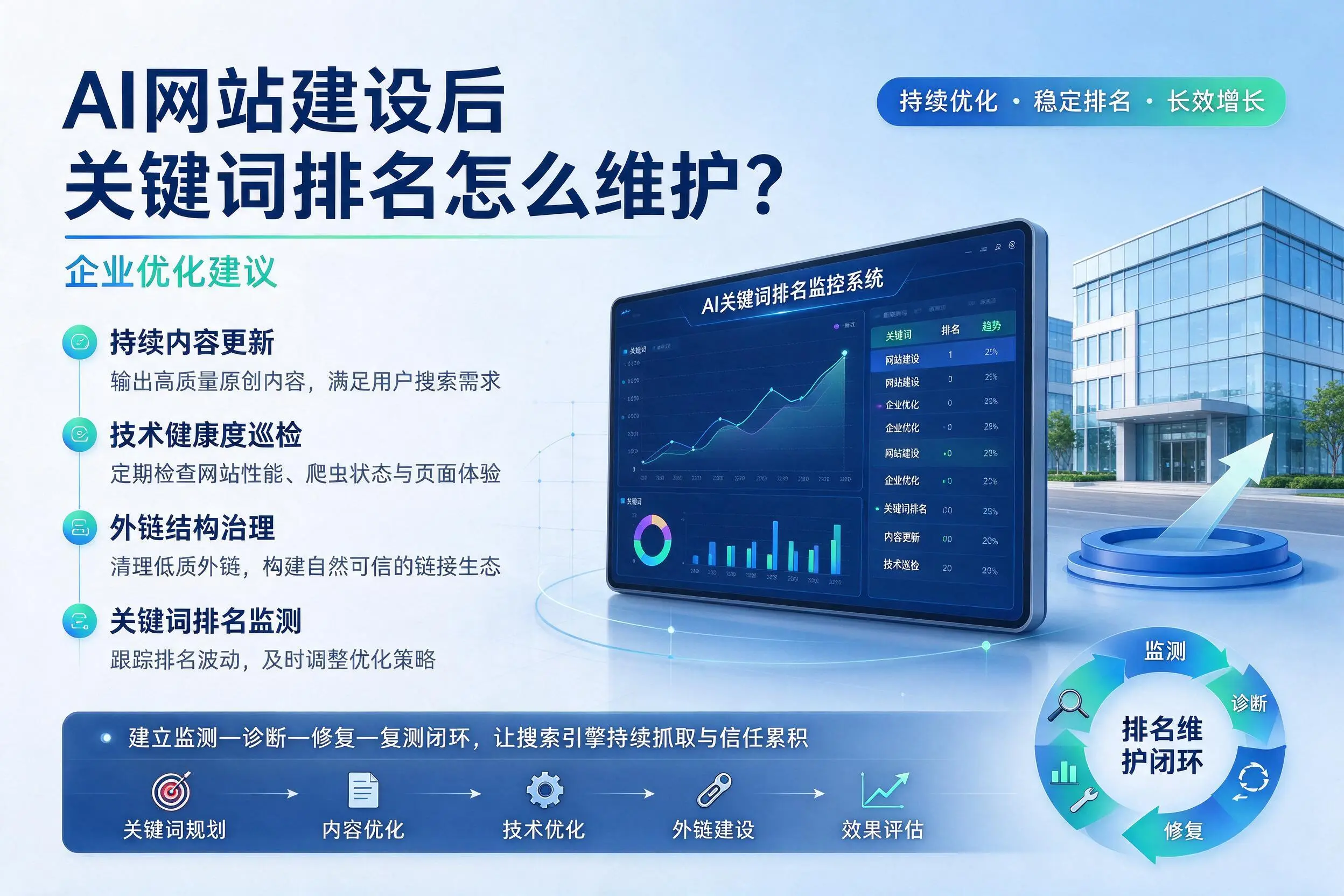 AI网站建设后关键词排名怎么维护？玉溪企业优化建议